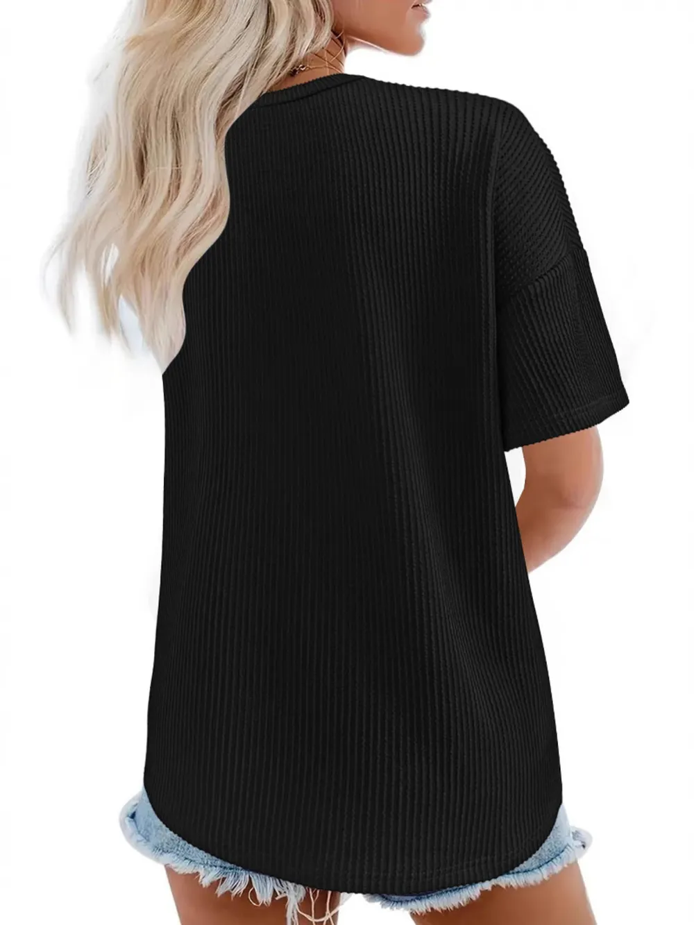 Ribbed V-Neck Oversized T-Shirt, image 8