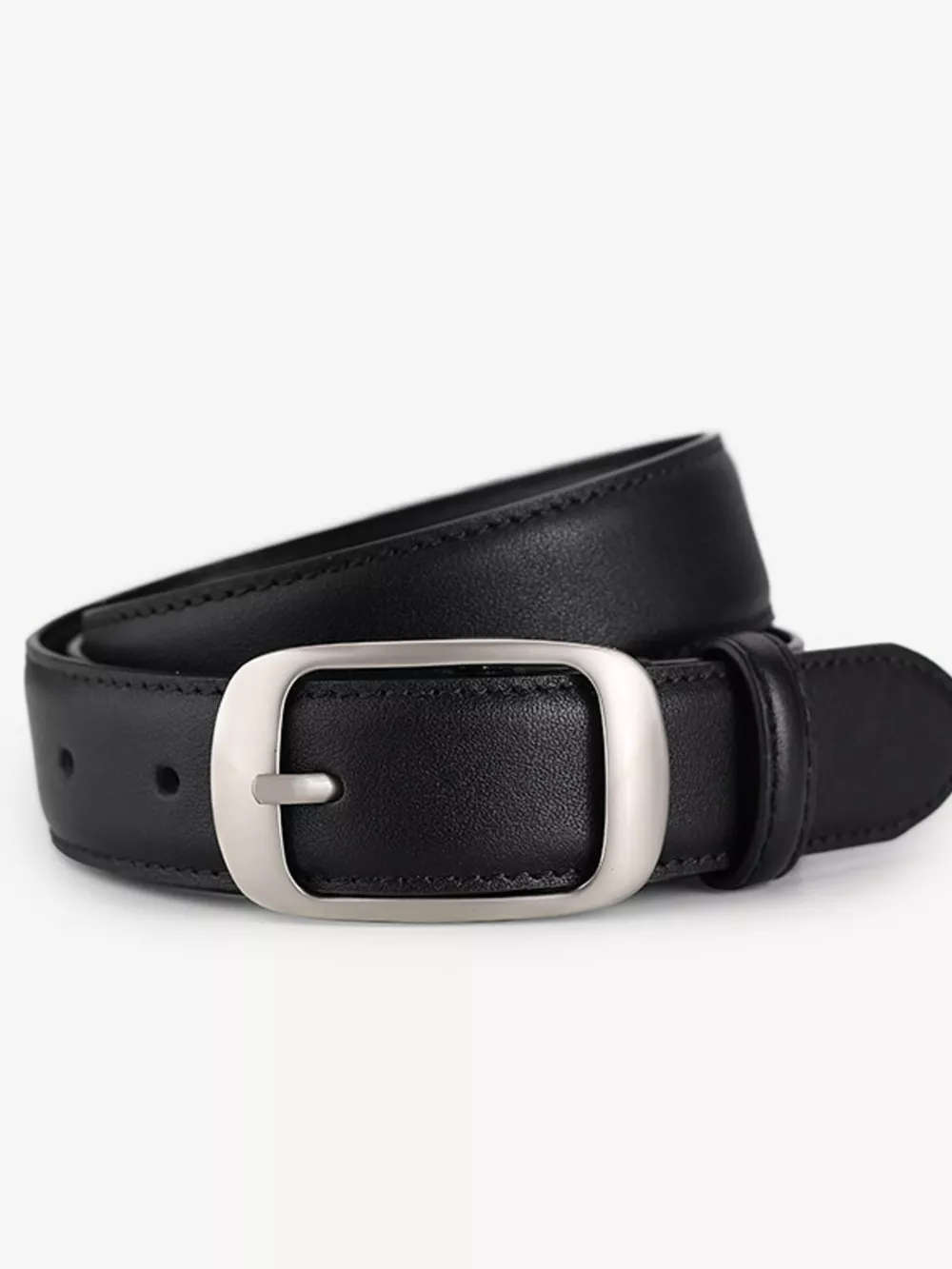 Classic Leather Belt with Silver Buckle