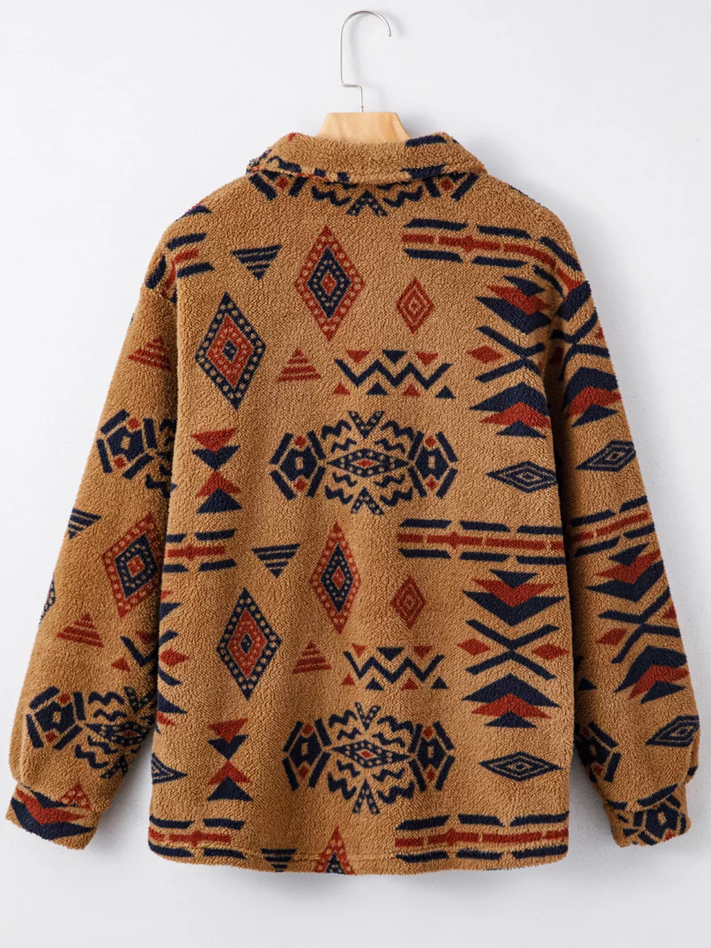 Western Aztec Pattern Fleece Button-Up Shacket, image 6