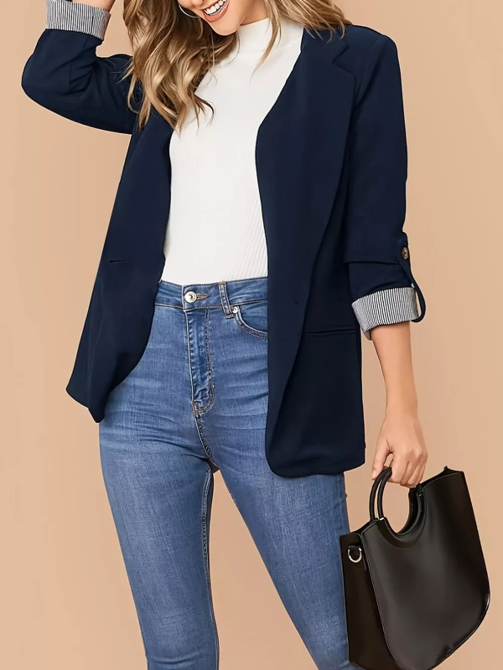 One Button Roll-Up Sleeve Blazer, image 3