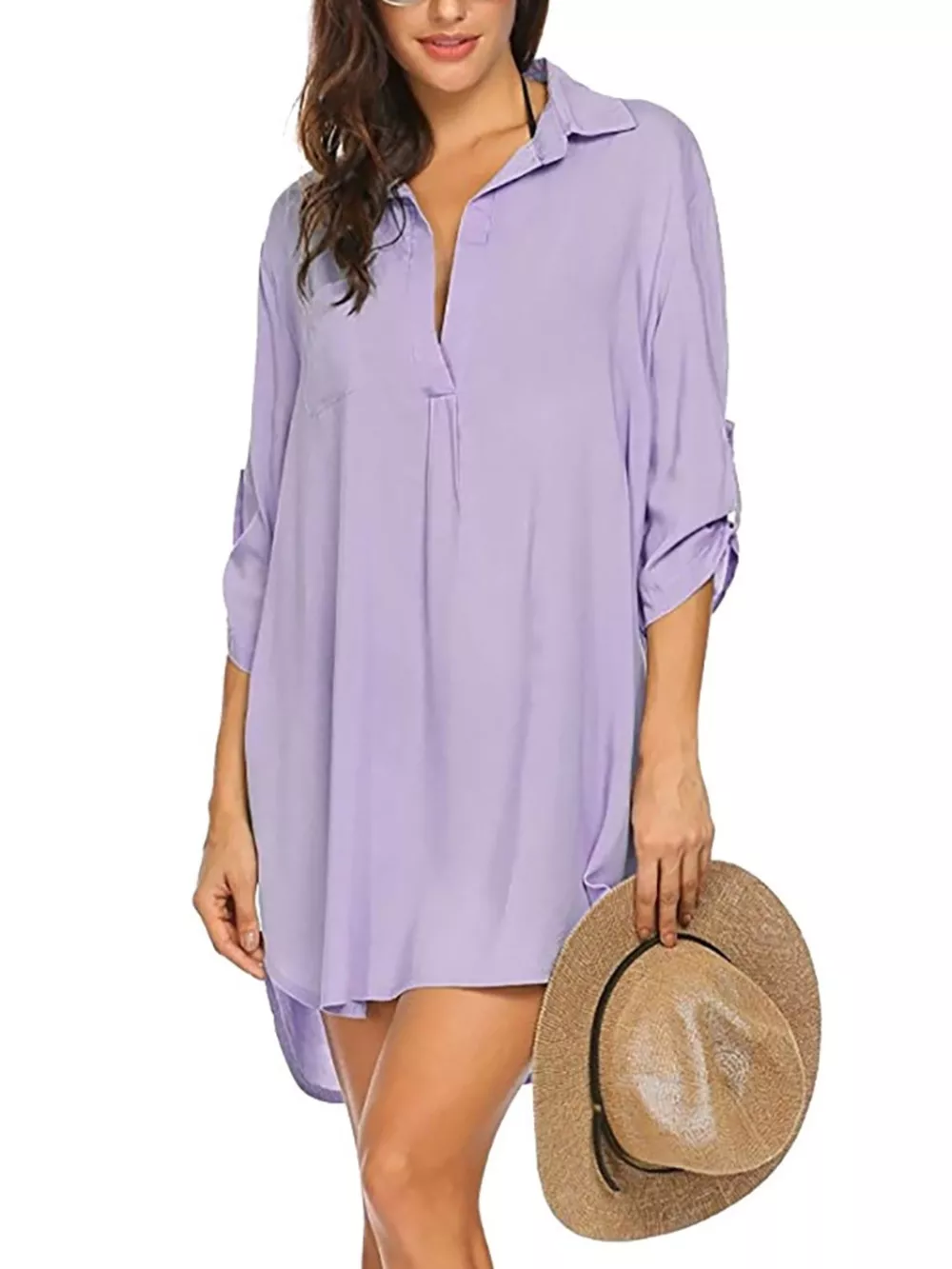 Full Size Side Slit Collared Neck Oversized Shirt Plus Size, image 10
