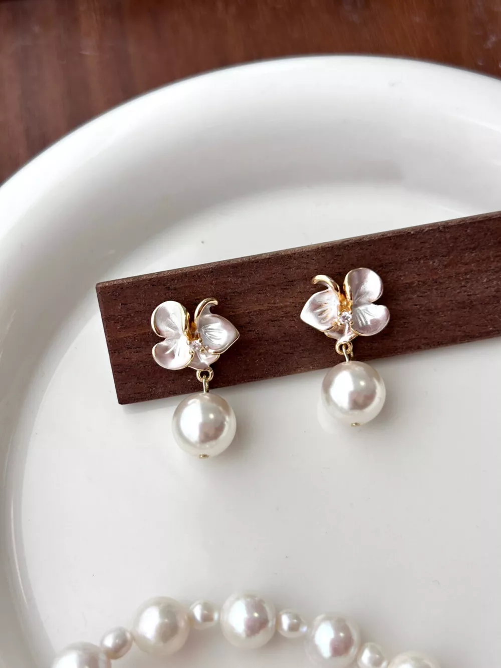 Floral Pearl Drop Earrings, image 6