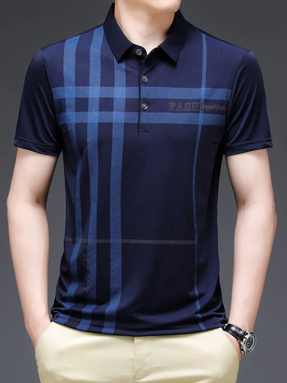 Men's Plus Size Plaid Pattern Short Sleeve Polo Shirt, image 4