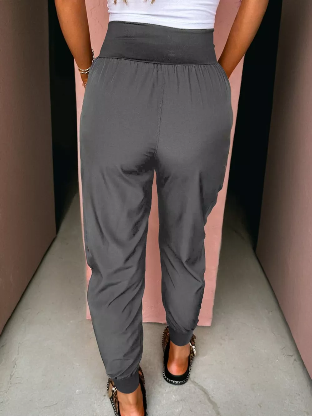 Elastic High Waist Pocketed Cargo Jogger Pants, image 7