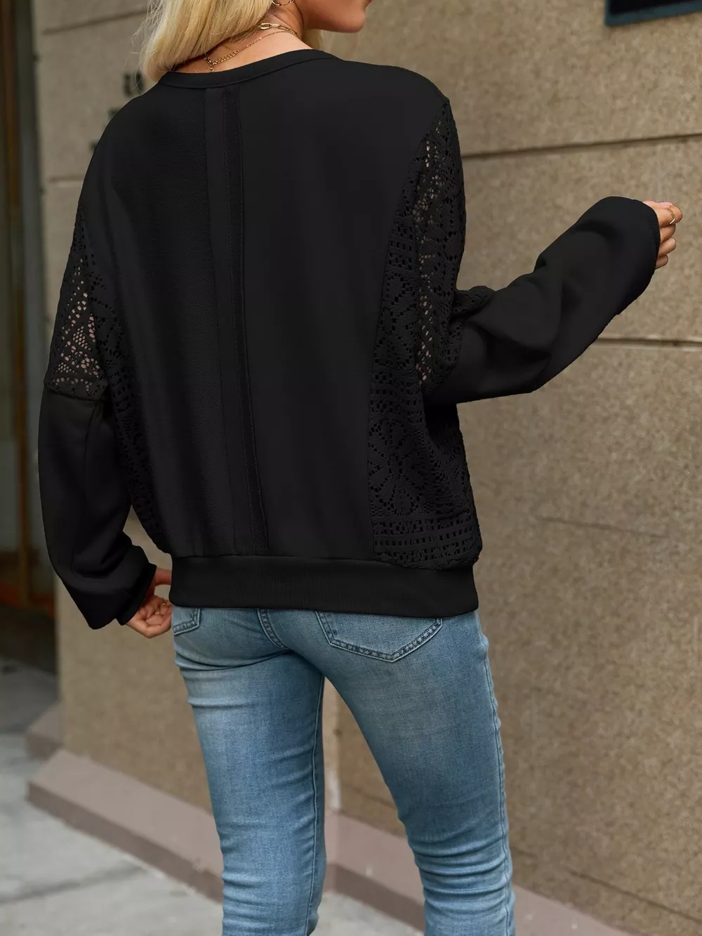 Lace Sleeve Crew Neck Sweatshirt, image 16