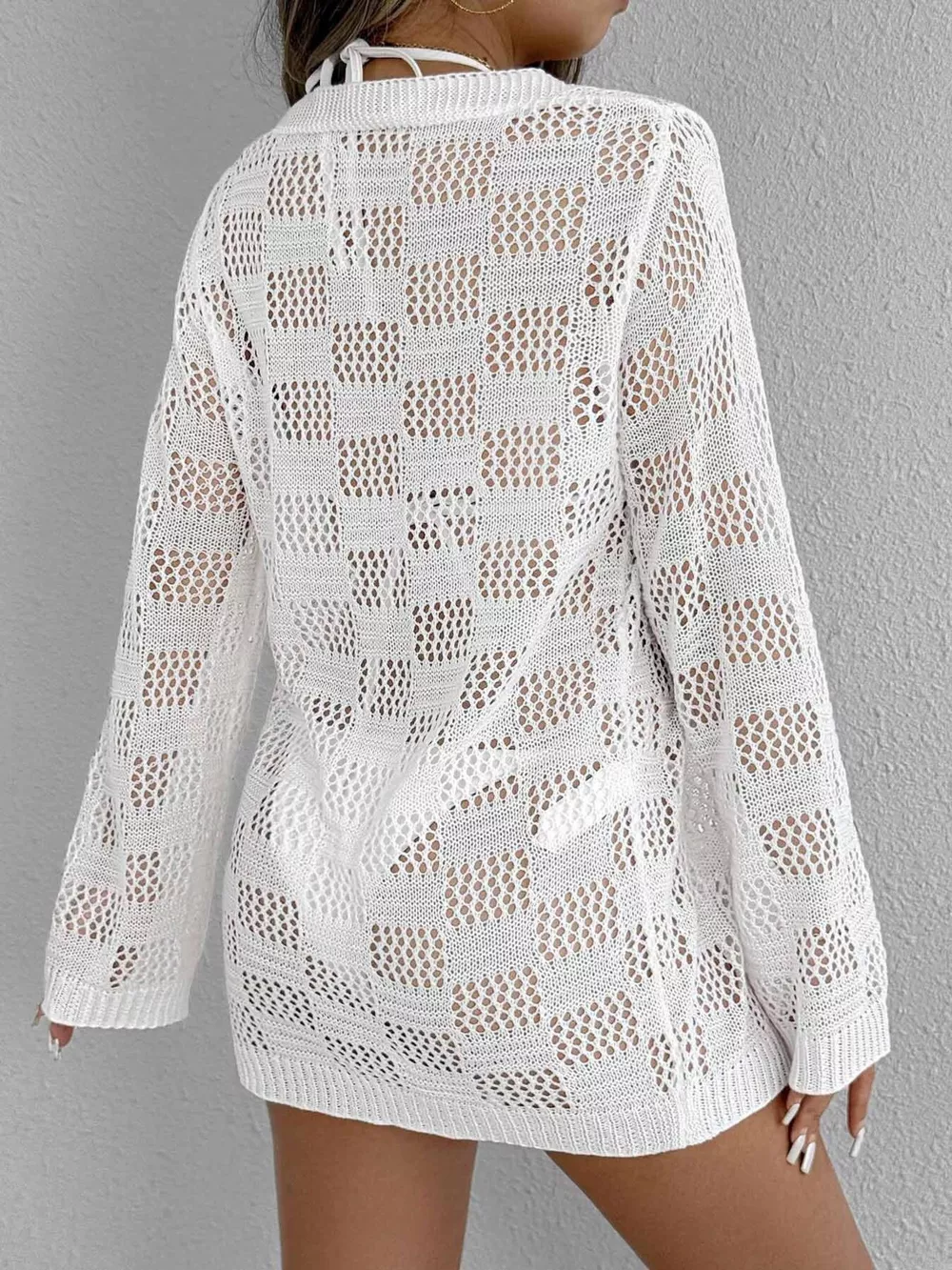 Crochet Knit Tie Front Cover-Up, image 6