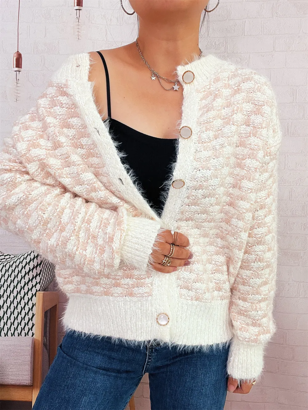 Fluffy Textured Button-Up Cardigan, image 2
