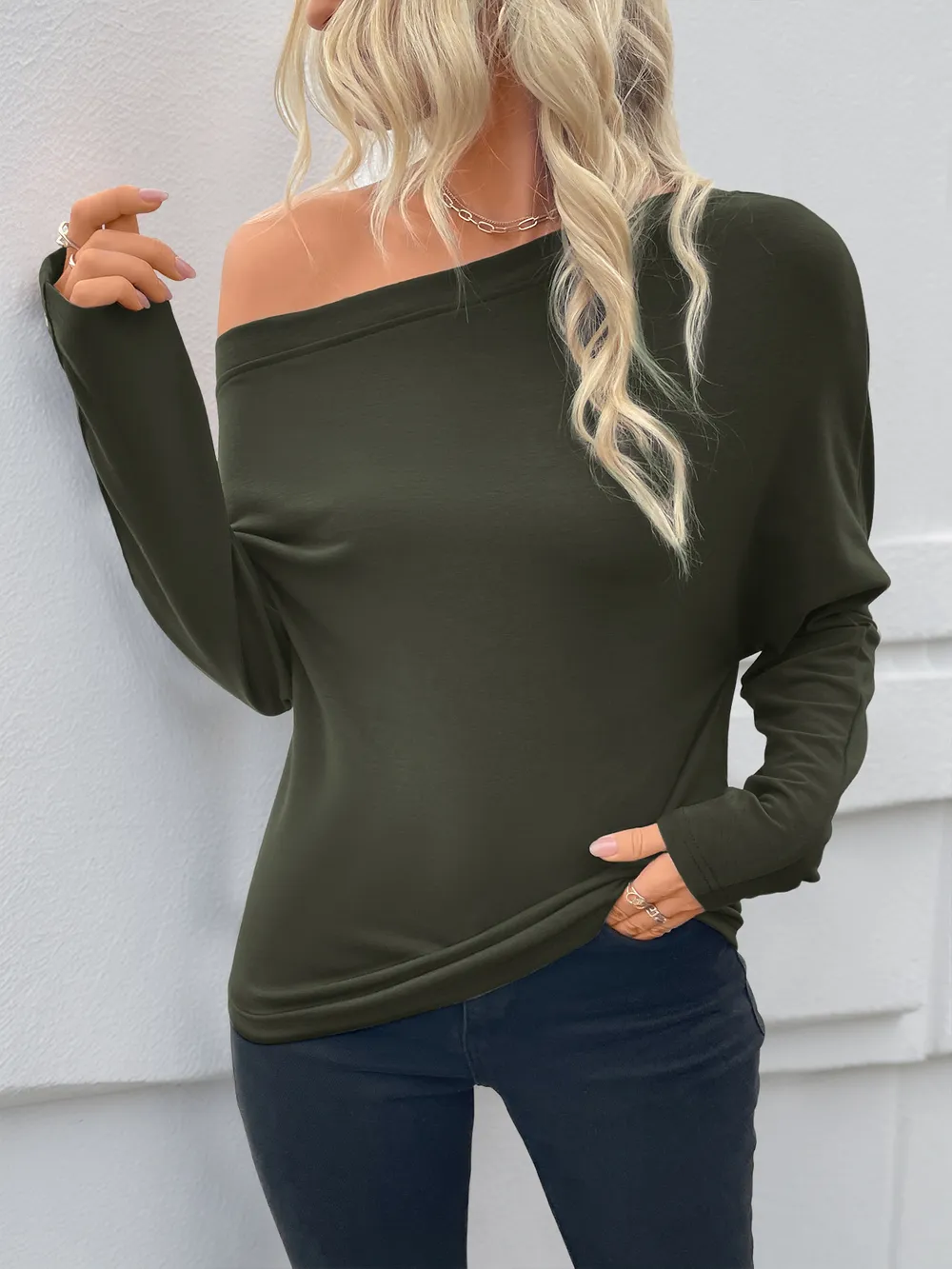 Single Shoulder Long Sleeve T-Shirt, image 2