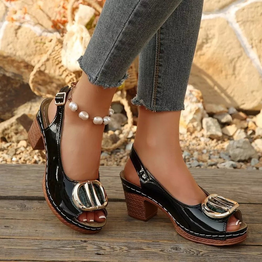 Peep Toe Block Heels Sandals, image 6