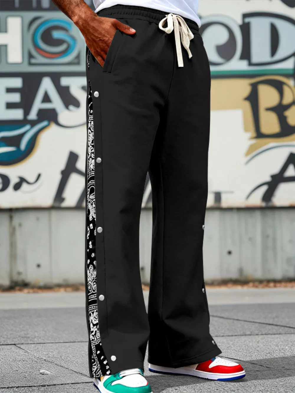 Men's Full Size Side Snap Wide Leg Pants Plus Size