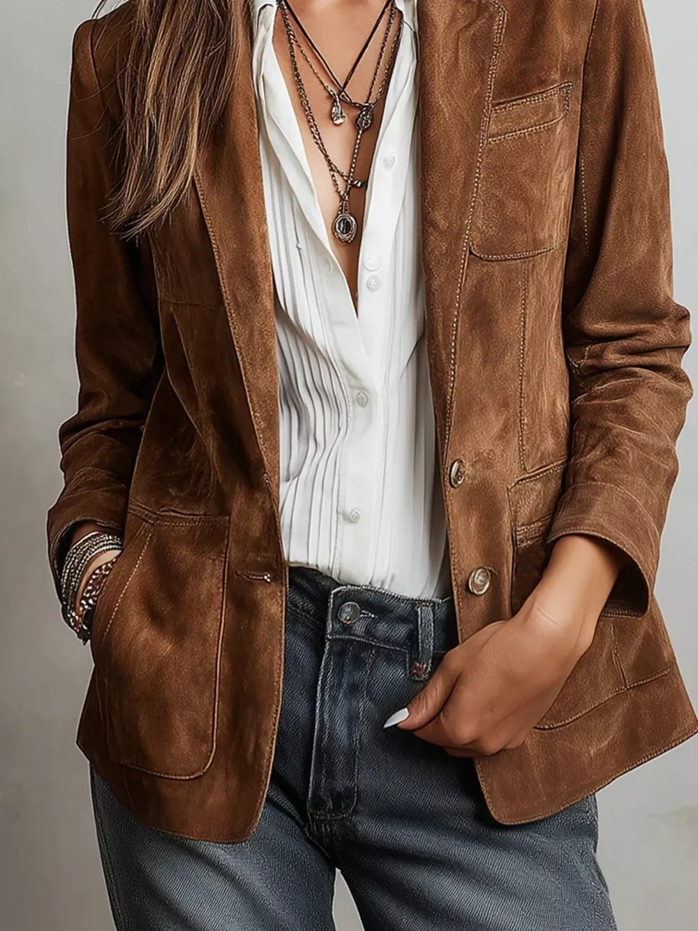 Full Size Slim Fit Suede Long Sleeve Blazer Plus Size, image 4