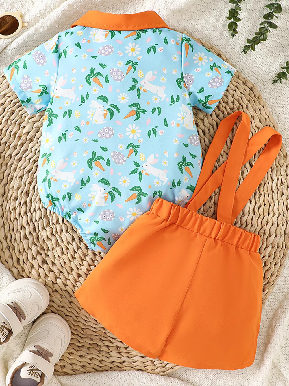 Children's Bunny Print Bodysuit & Suspender Shorts Set, image 6