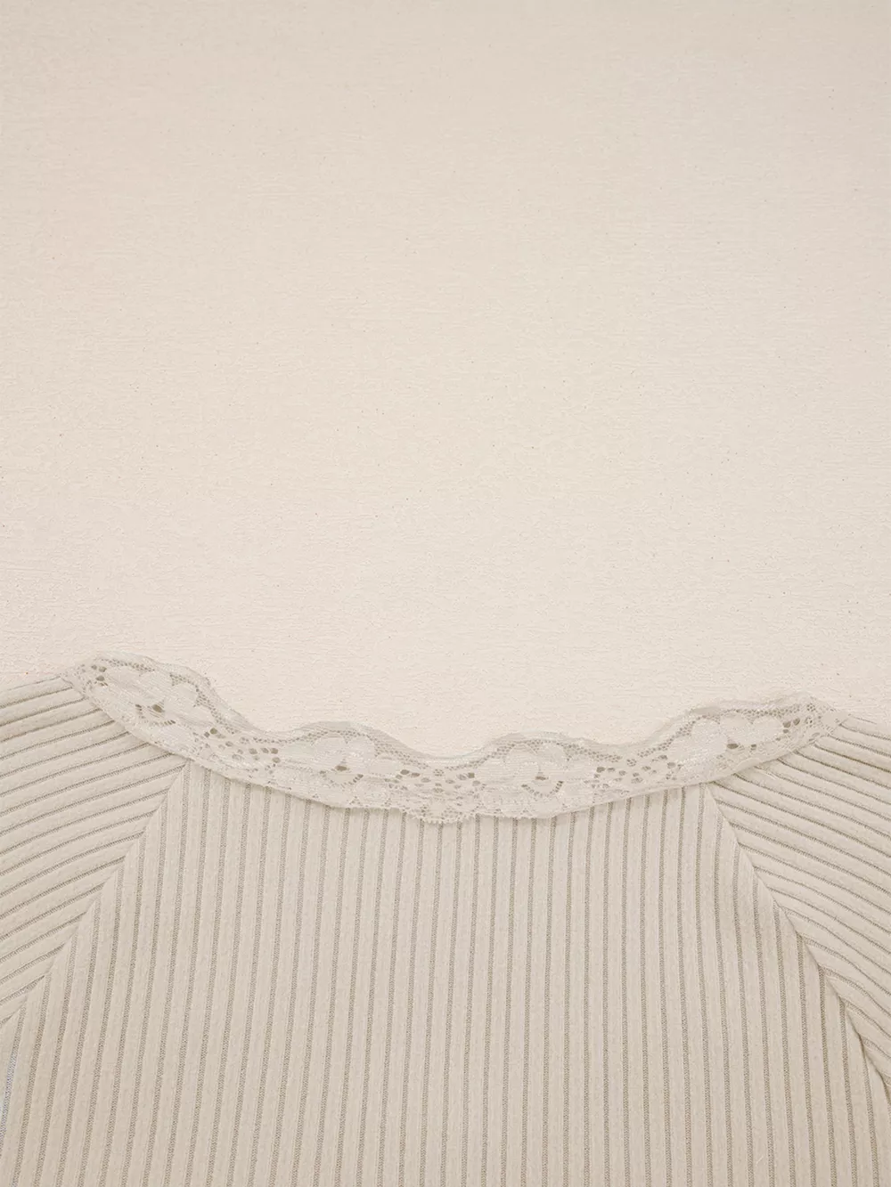 Lace Neckline Button Decor Lettuce Edge Long Sleeve Ribbed Top, image 6
