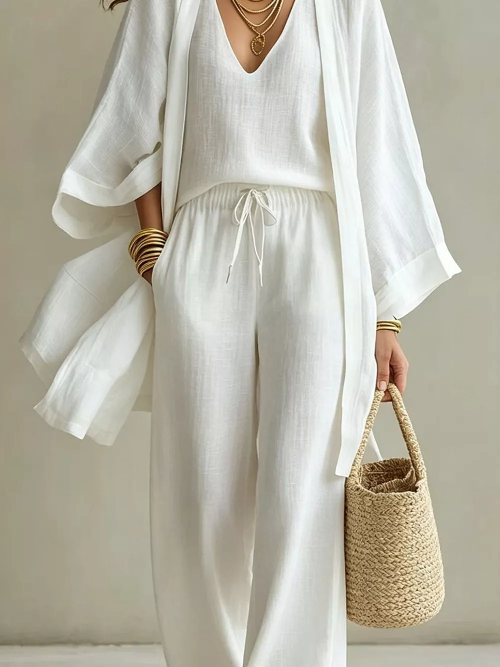 Full Size V-Neck Tank & Cardigan and Pants Set Plus Size, image 3