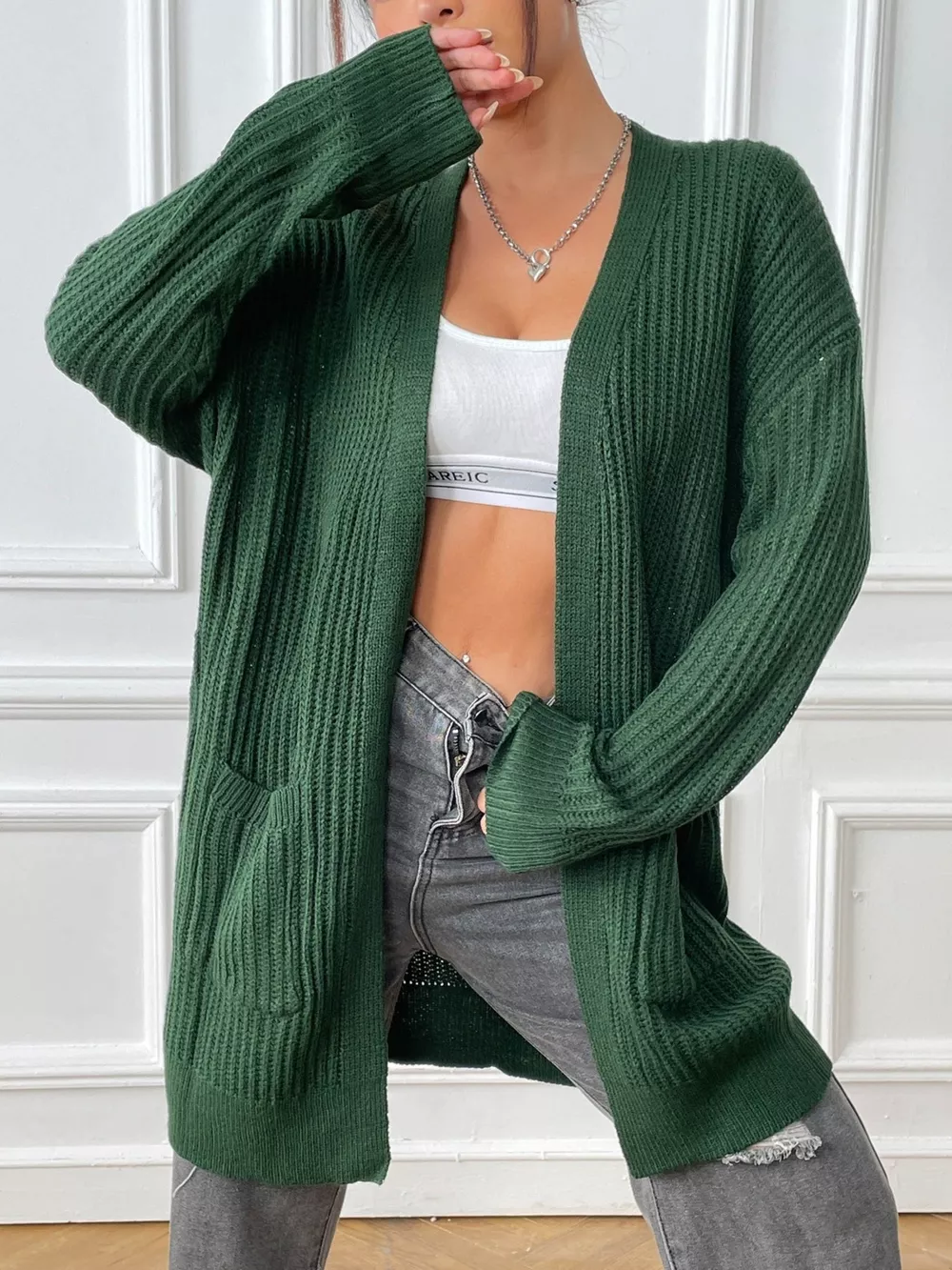 Open Front Drop Shoulder Cardigan, image 5