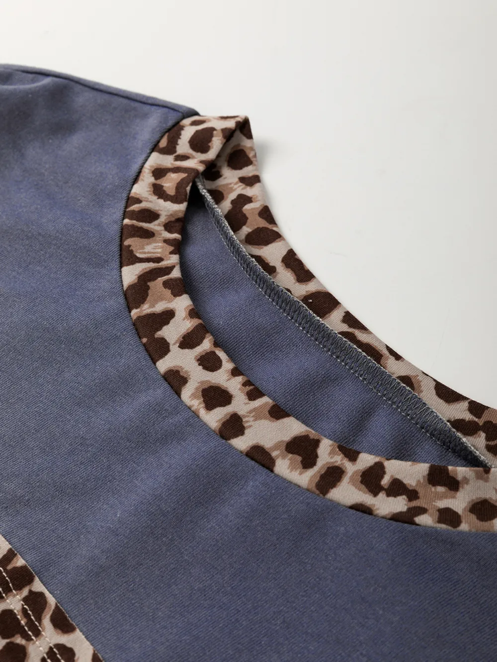 Leopard Color Block Long Sleeve Drop Shoulder Top, image 9
