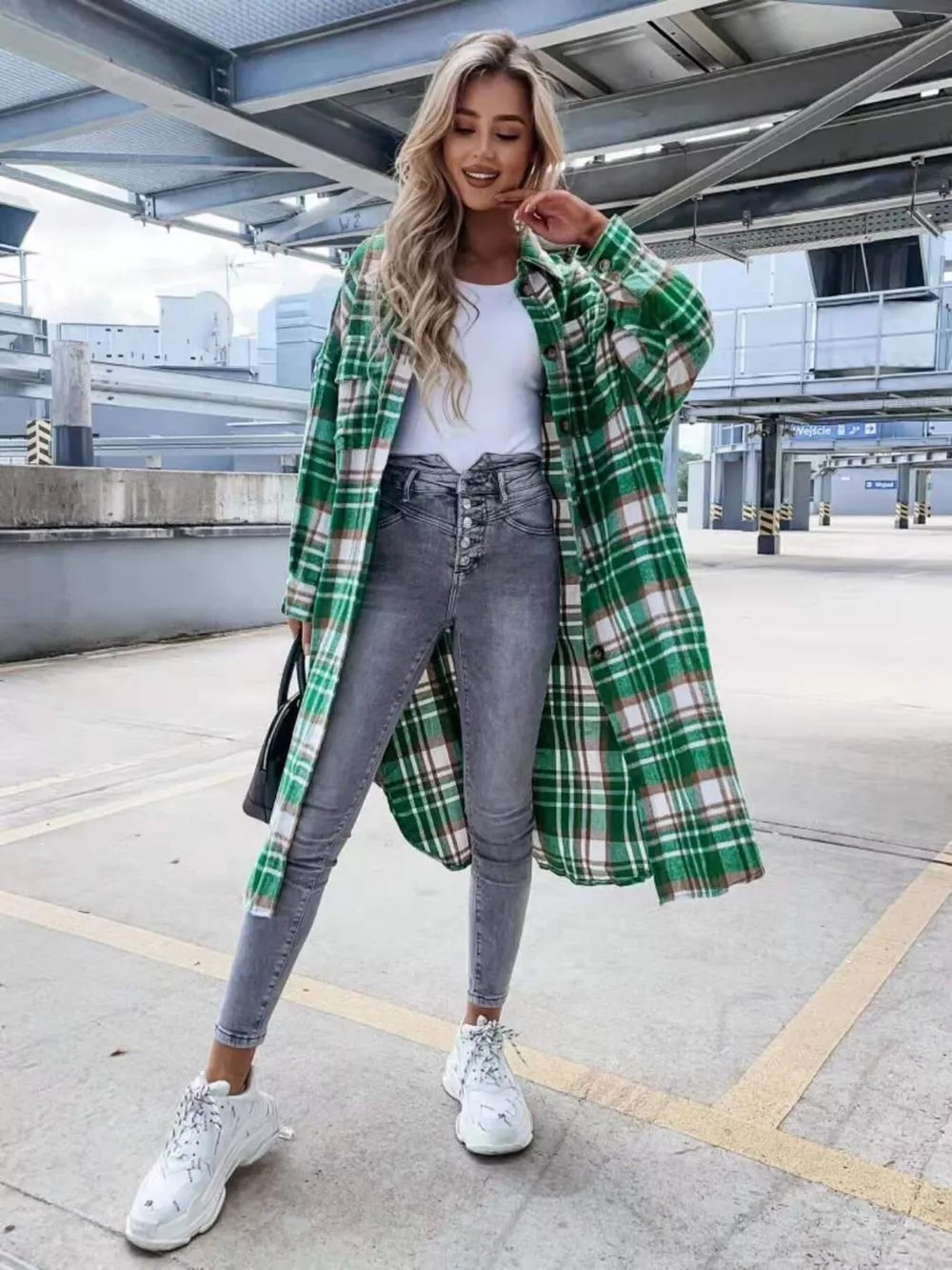 Plaid Button Up Longline Shacket, image 18