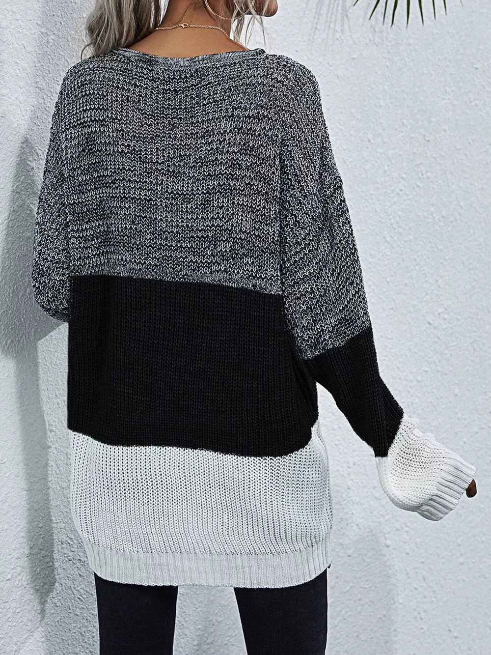 Color Block Round Neck Oversized Sweater, image 5