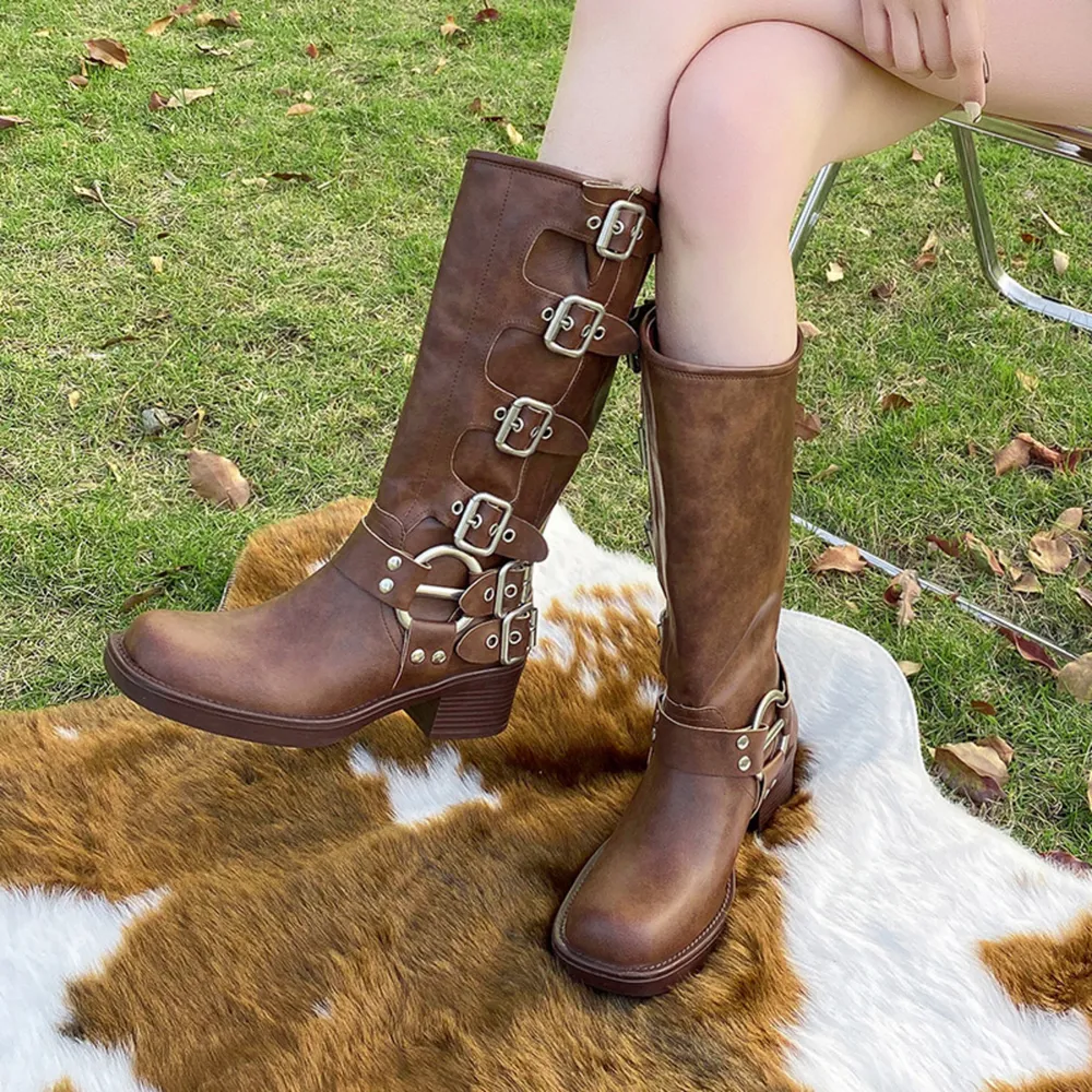 Round Toe Block Heels Boots, image 6