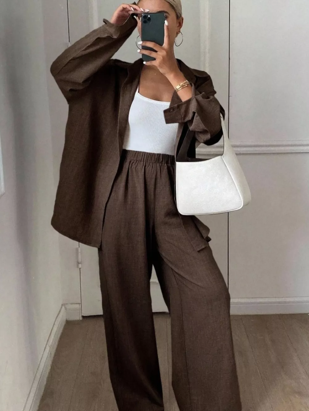 Button-Down Shirt and Wide-Leg Pants Set, image 17
