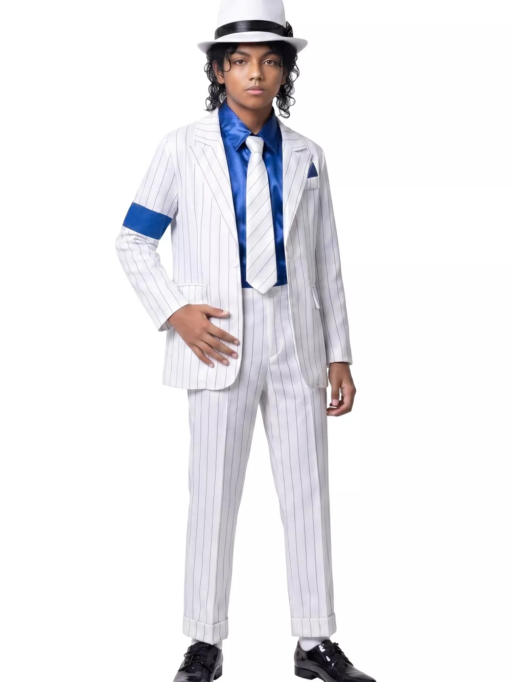 Children's Halloween Striped Suit Costume 5 Piece Set with Shirt and Fedora & Tie, image 4