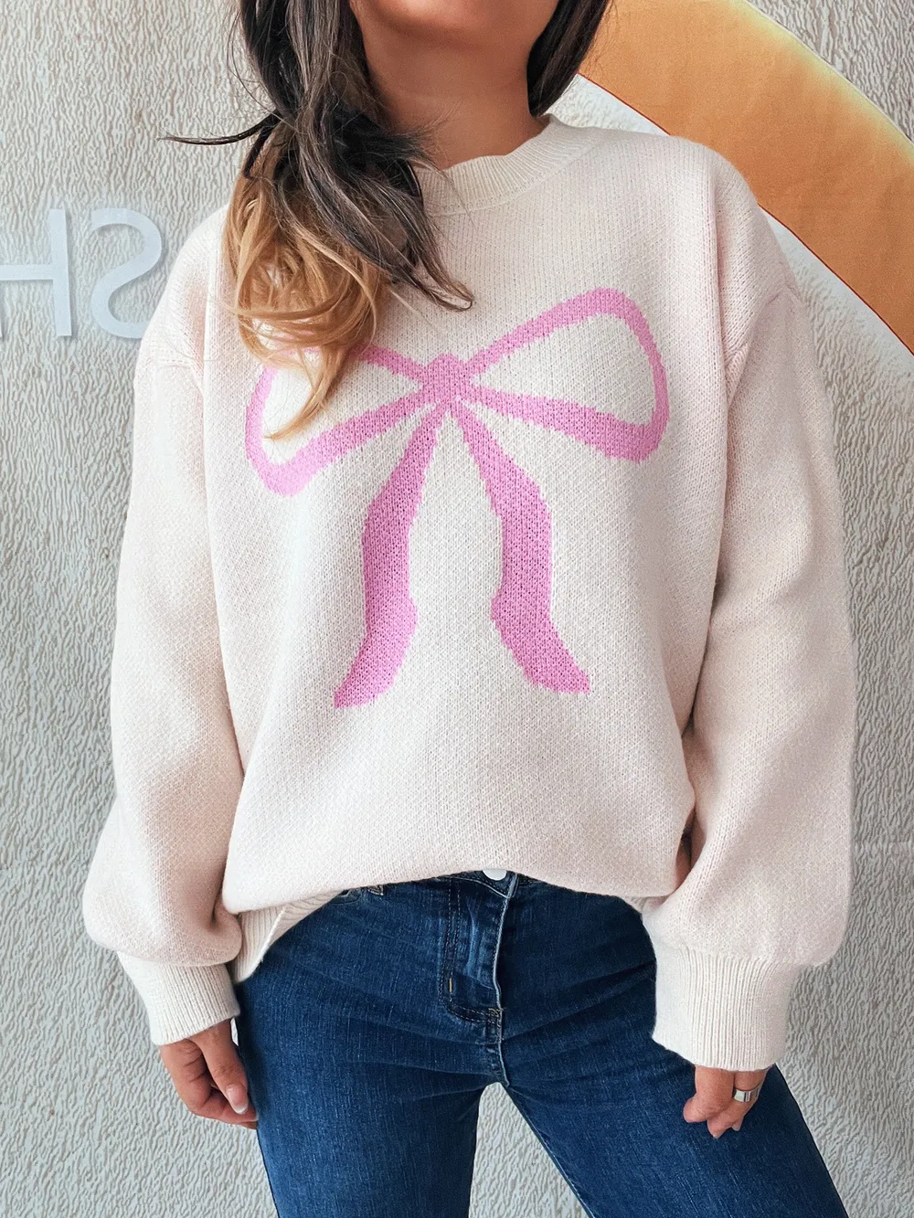 Bow Pattern Casual Long Sleeve Sweater, image 4