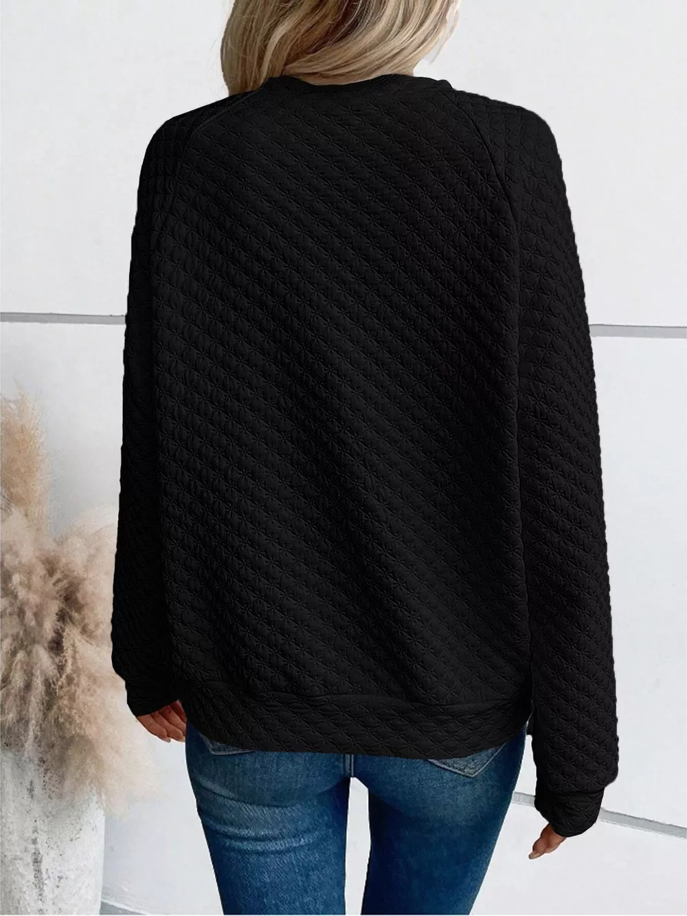 Textured Notched Raglan Sleeve Sweatshirt, image 4