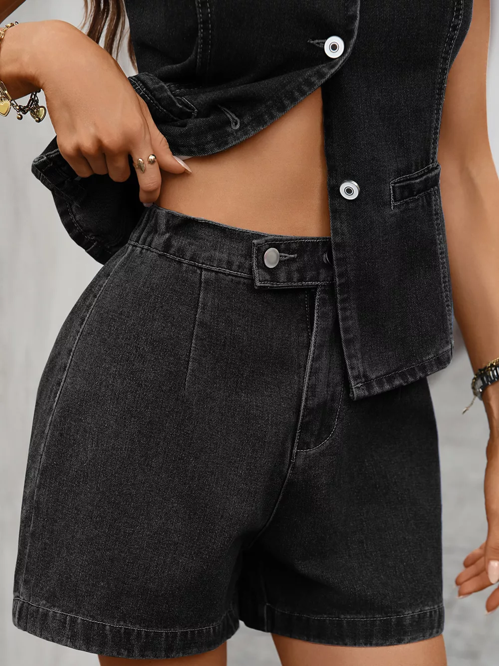 Sleeveless Button-Down Denim Vest & Shorts Set, image 15