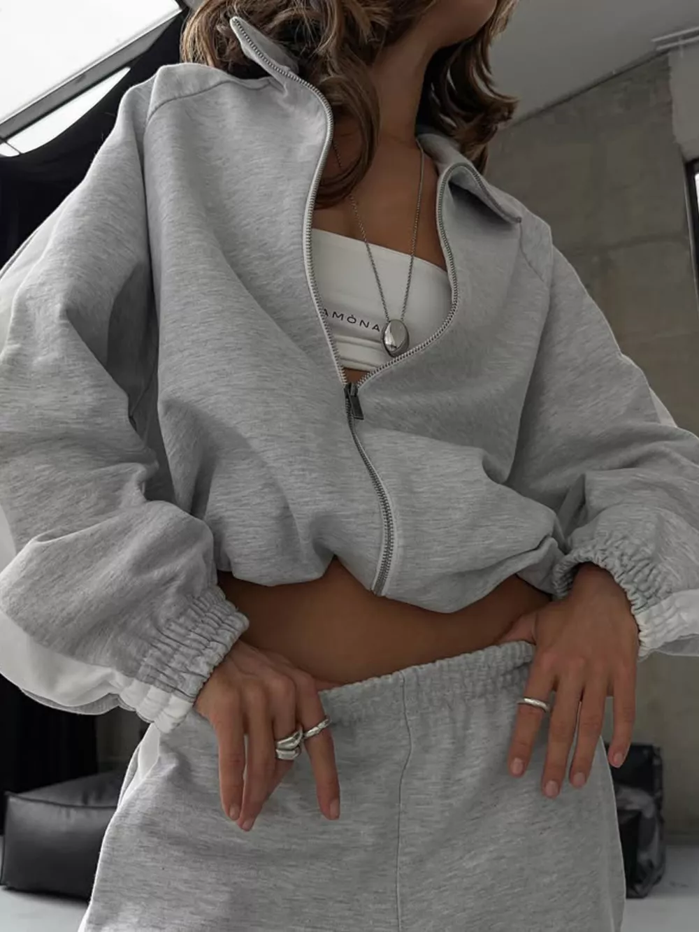 Contrast Side Stripe Zip Up Top and Pants Set, image 14