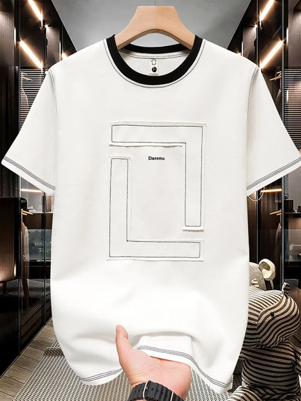 Men's Plus Size Contrast Trim Round Neck T-Shirt