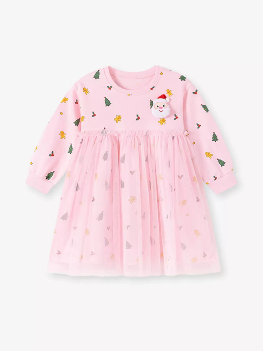 Children's Christmas Santa Claus Tulle Long-Sleeve Dress, image 2