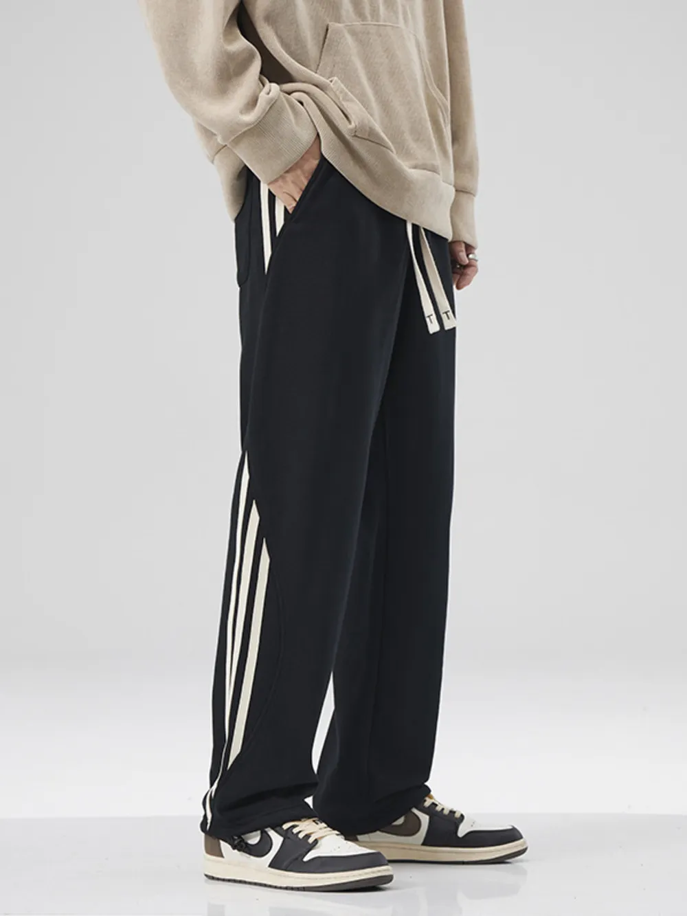 Men's Plus Size Casual Drawstring Side Stripe Pants, image 2