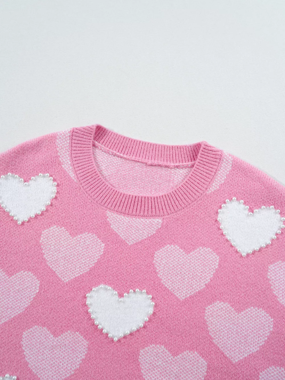 Pearled Heart Print Valentines Crew Neck Sweater, image 10