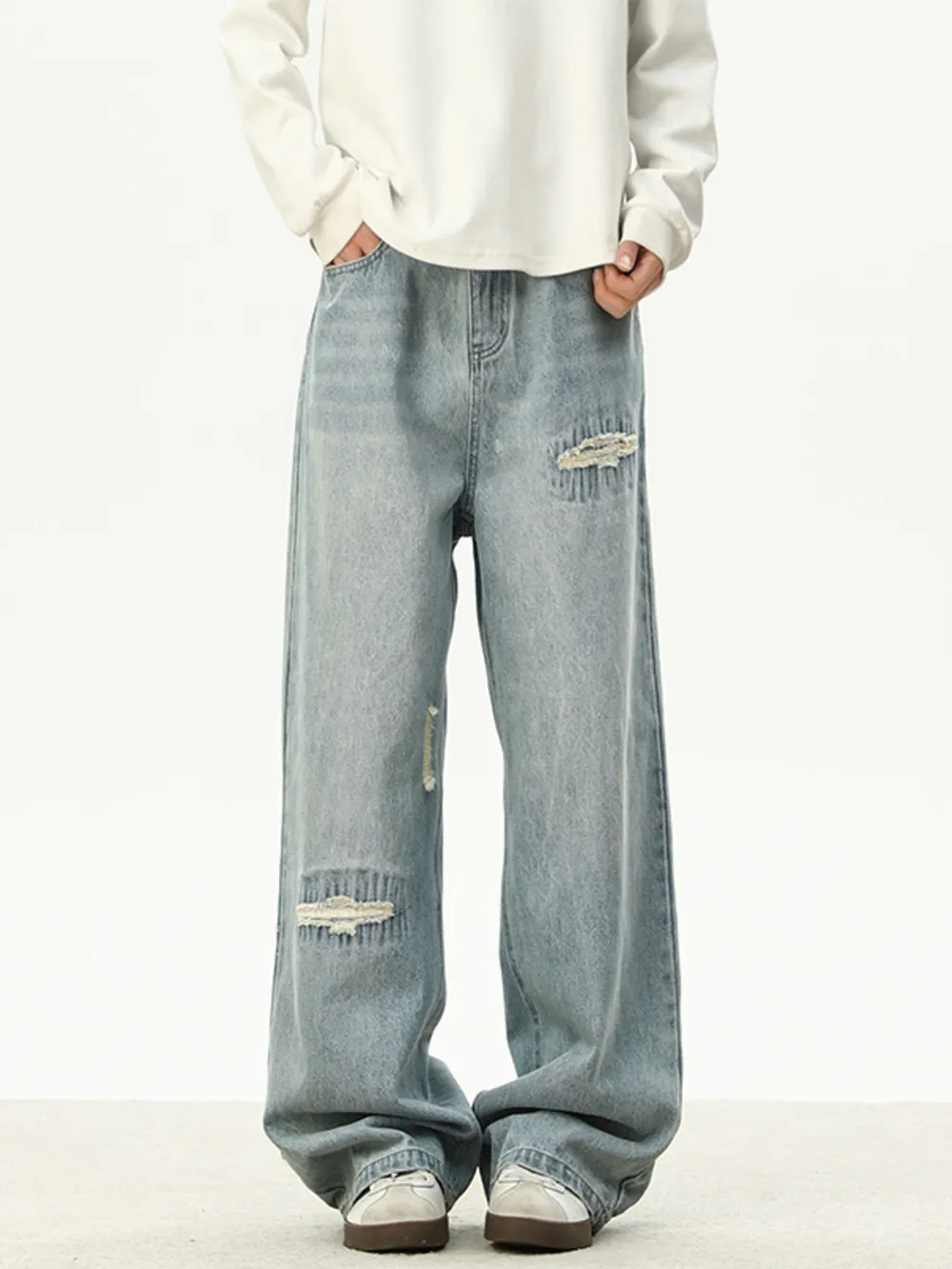 Men's Full Size Distressed Wash Loose Fit Jeans Plus Size, image 2