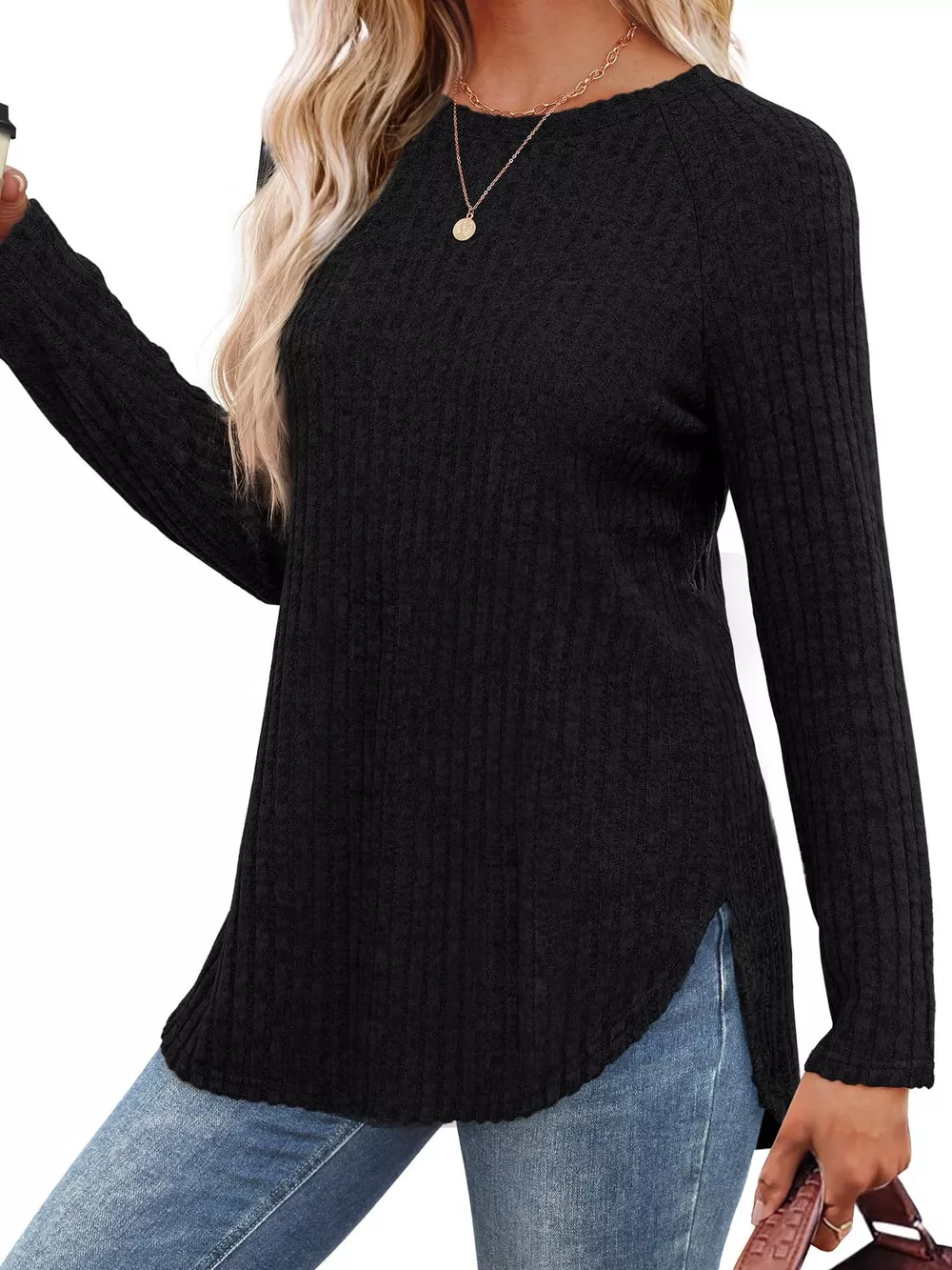 Ribbed Knit Long Sleeve T-Shirt, image 9