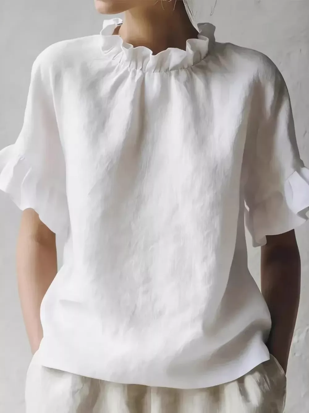 Full Size Ruffled Neck Half Sleeve Blouse Plus Size, image 2