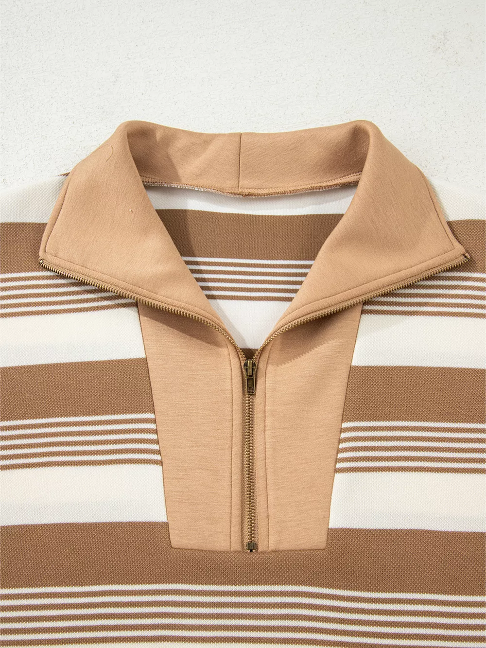 Stripe Zip Collar Patchwork Vintage Sweatshirt, image 7