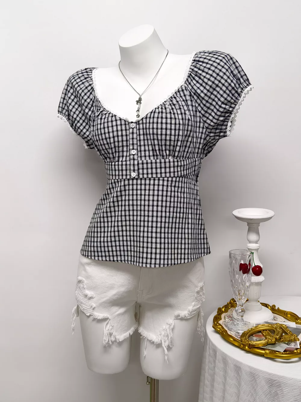 Plaid Short Sleeve Blouse, image 2