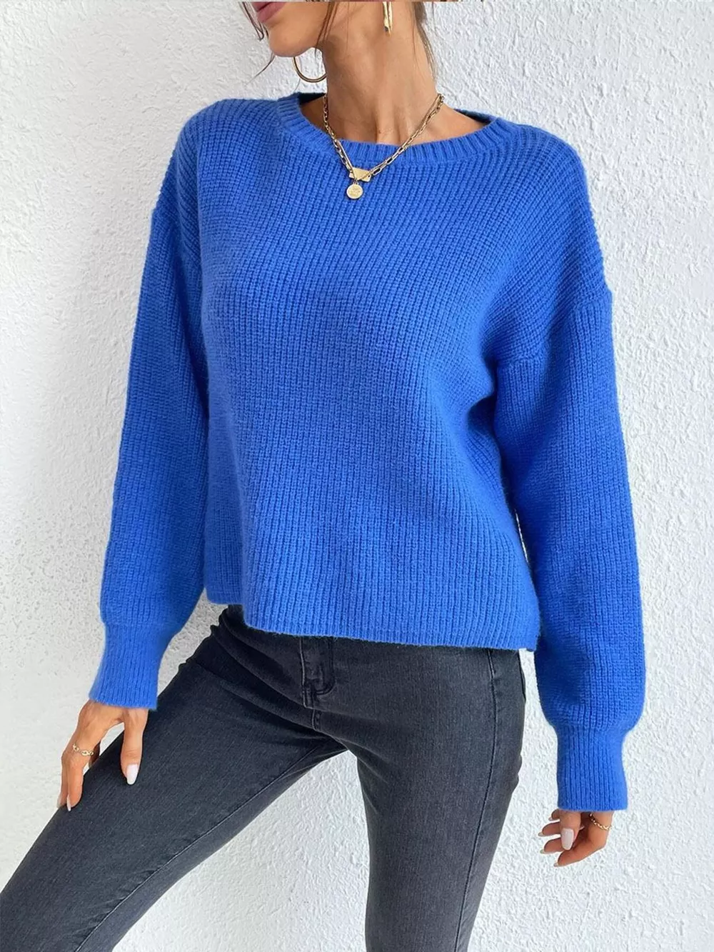 Ribbed Knit Dropped Shoulder Sweater, image 7