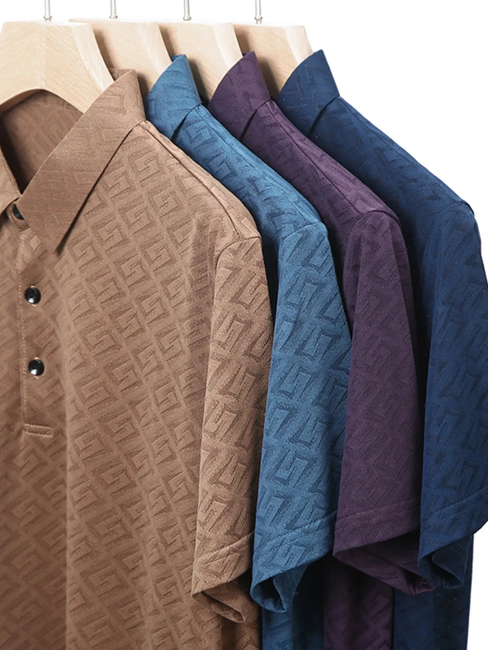 Men's Plus Size Geometric Pattern Short Sleeve Polo, image 3