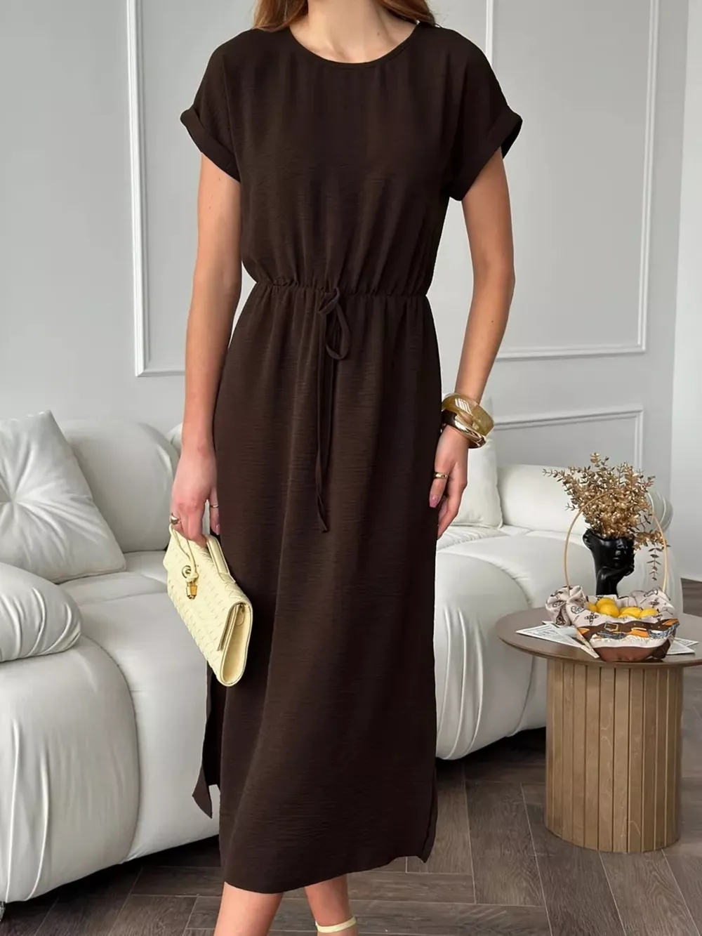 Casual Drawstring Waist Midi Dress, image 11