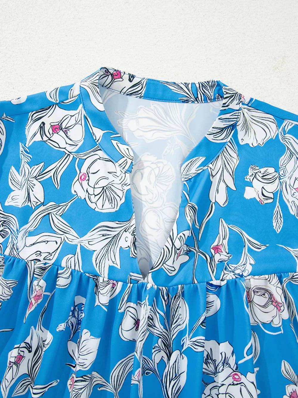 Notched Floral Print 3/4 Puff Sleeve Blouse, image 7