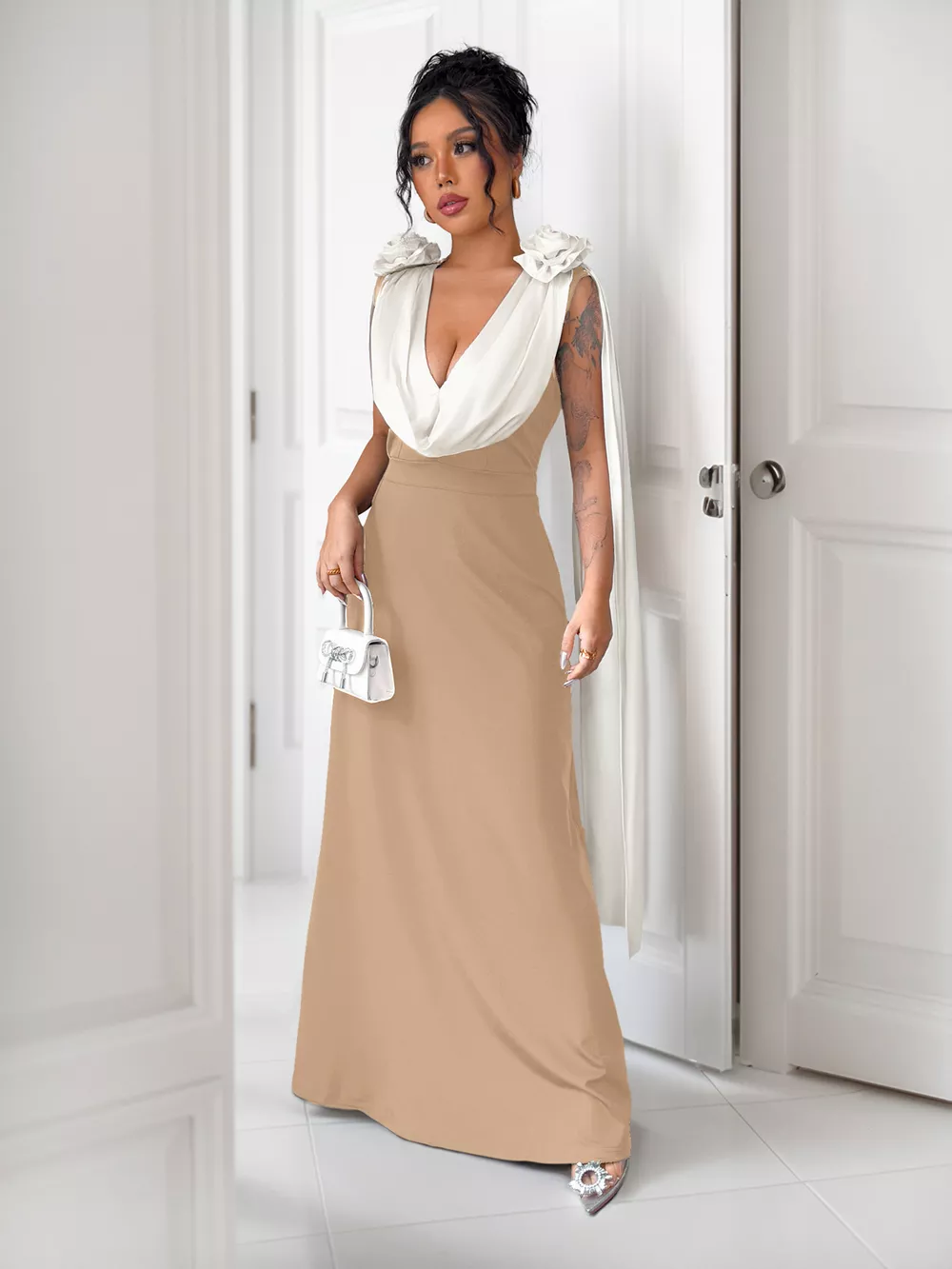 Floral Applique Two Tone Maxi Dress, image 10