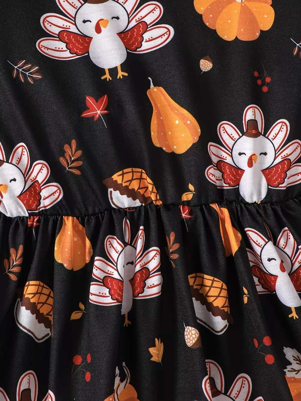 Children's Thanksgiving Turkey Print Ruffle Hem Long Sleeve Dress, image 4