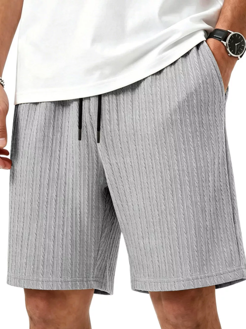 Men's Full Size Casual Texture Drawstring Shorts Plus Size