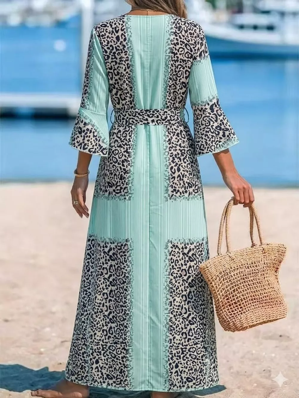 Full Size Leopard Print Patchwork Maxi Dress Plus Size, image 4