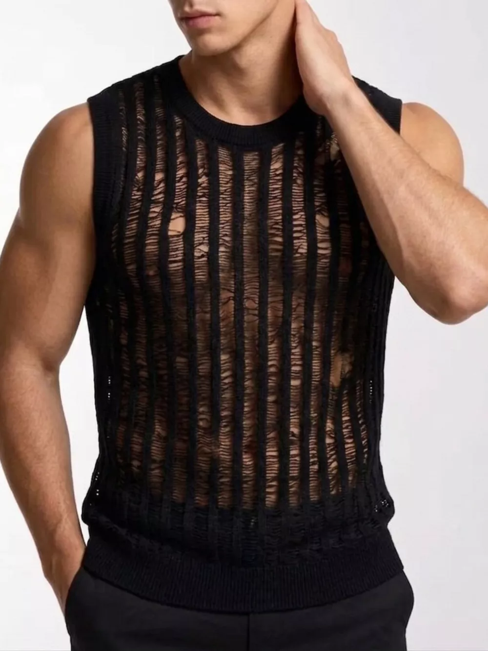 Men's Distressed Knit Sweater Vest, image 2