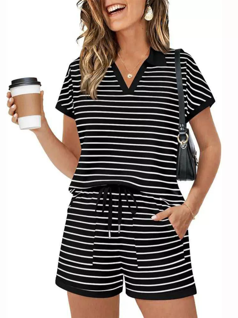 Striped Short Sleeve Polo and Shorts Set
