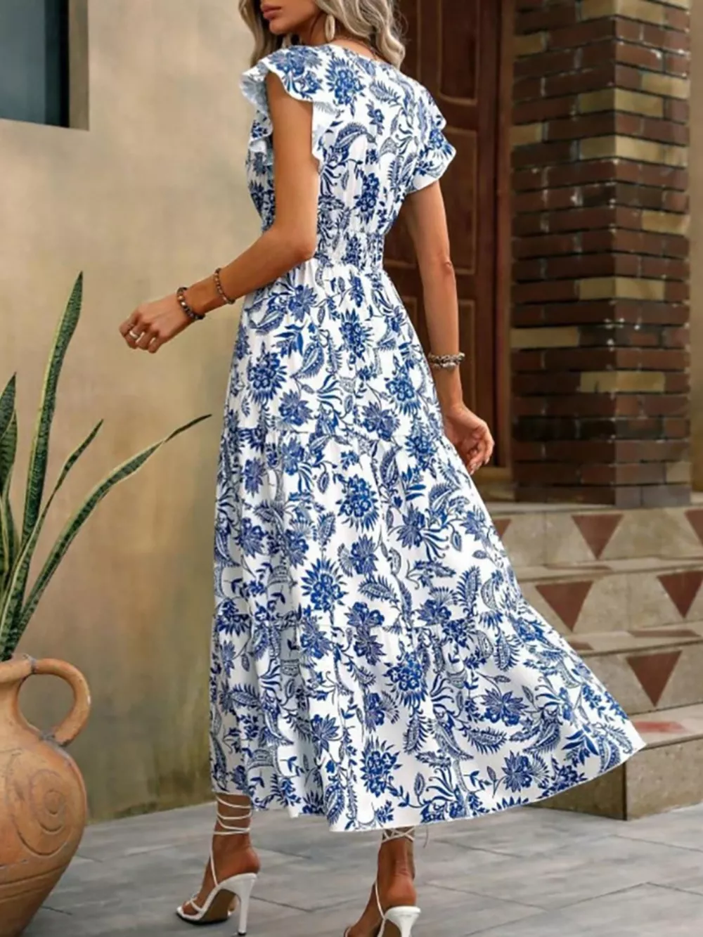 Floral Print Ruffle Sleeve Midi Dress, image 6