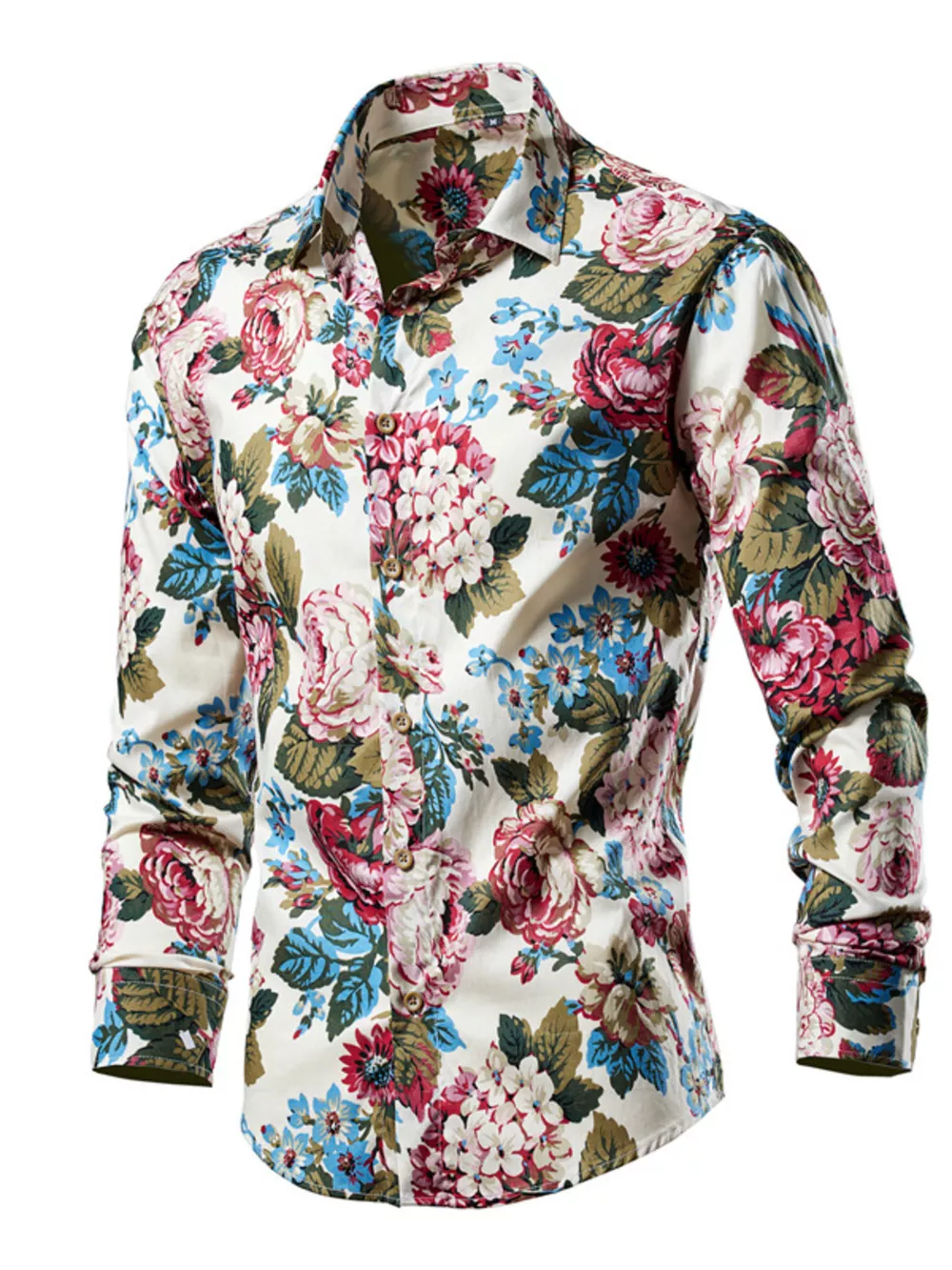 Men's Plus Size Tropical Leaf Print Button-Down Shirt, image 5